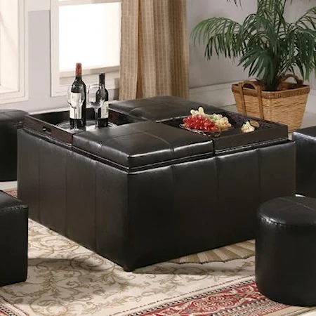 Large Cocktail Ottoman With Tray Tops